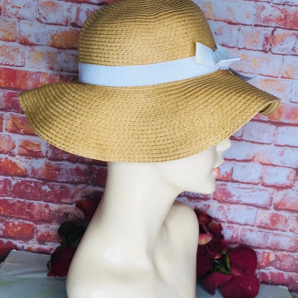 Old Navy Tan Straw Floppy Baby Sunhat with Bow